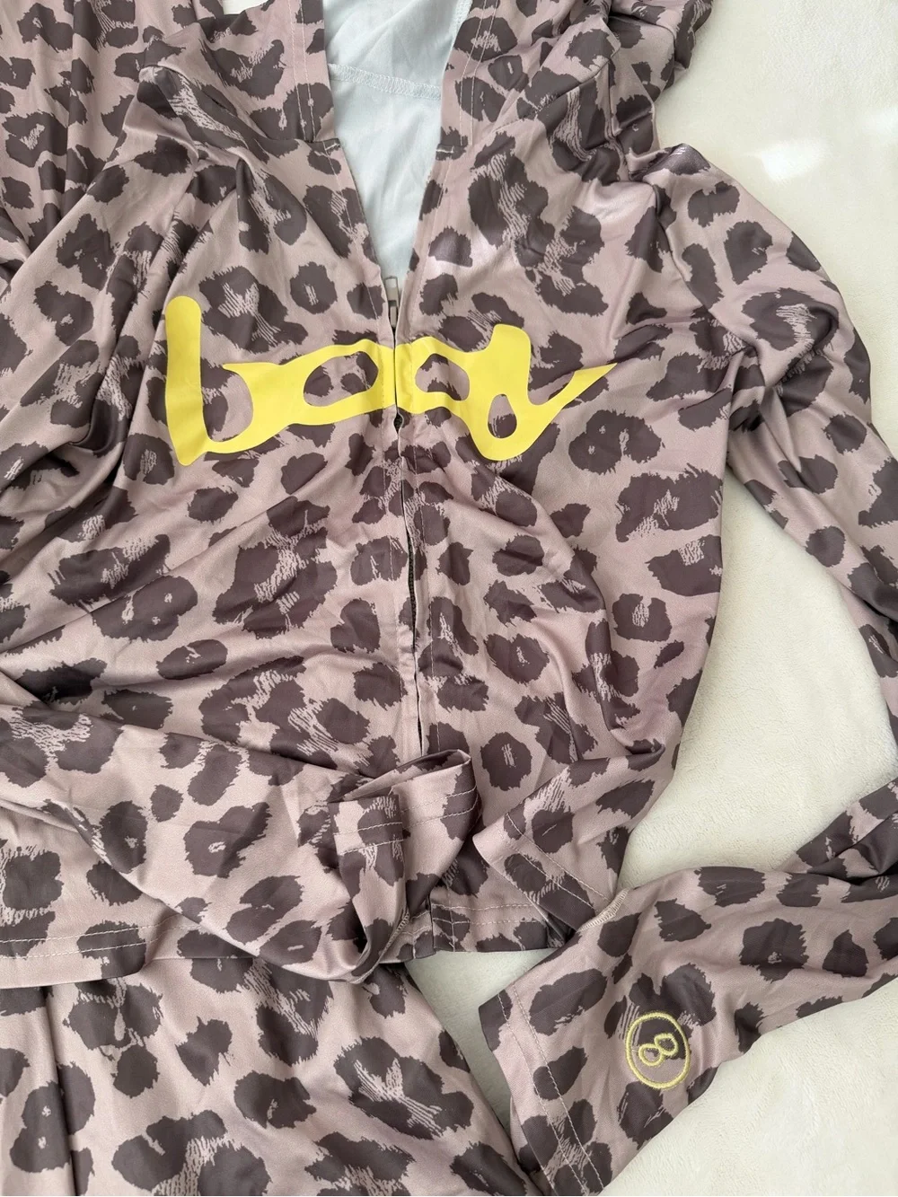 Body by Raven Leopard Print Activewear Set Medium Zip Hoodie Flare